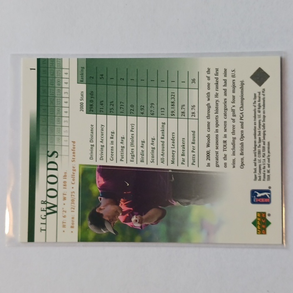 Tiger Woods Upper Deck Rookie Card #1 Gem 💎 Mint Condition 👌 2001 PGA Golf - Picture 6 of 10